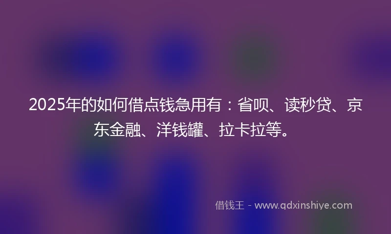 2025年的如何借点钱急用有：省呗、读秒贷、京东金融、洋钱罐、拉卡拉等。