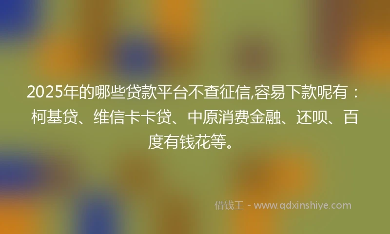 2025年的哪些贷款平台不查征信,容易下款呢有：柯基贷、维信卡卡贷、中原消费金融、还呗、百度有钱花等。