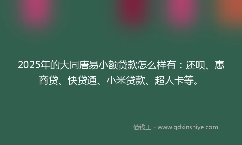 2025年的大同唐易小额贷款怎么样有：还呗、惠商贷、快贷通、小米贷款、超人卡等。