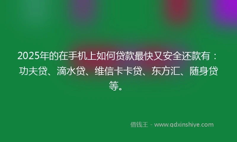 2025年的在手机上如何贷款最快又安全还款有：功夫贷、滴水贷、维信卡卡贷、东方汇、随身贷等。