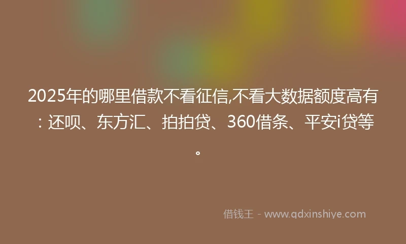 2025年的哪里借款不看征信,不看大数据额度高有：还呗、东方汇、拍拍贷、360借条、平安i贷等。