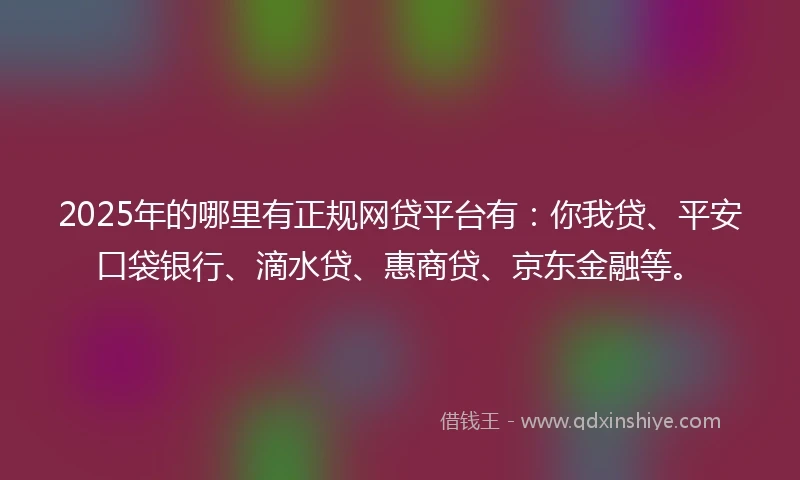 2025年的哪里有正规网贷平台有：你我贷、平安口袋银行、滴水贷、惠商贷、京东金融等。