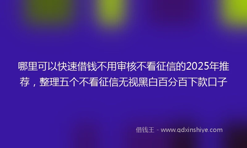 哪里可以快速借钱不用审核不看征信的2025年推荐，整理五个不看征信无视黑白百分百下款口子