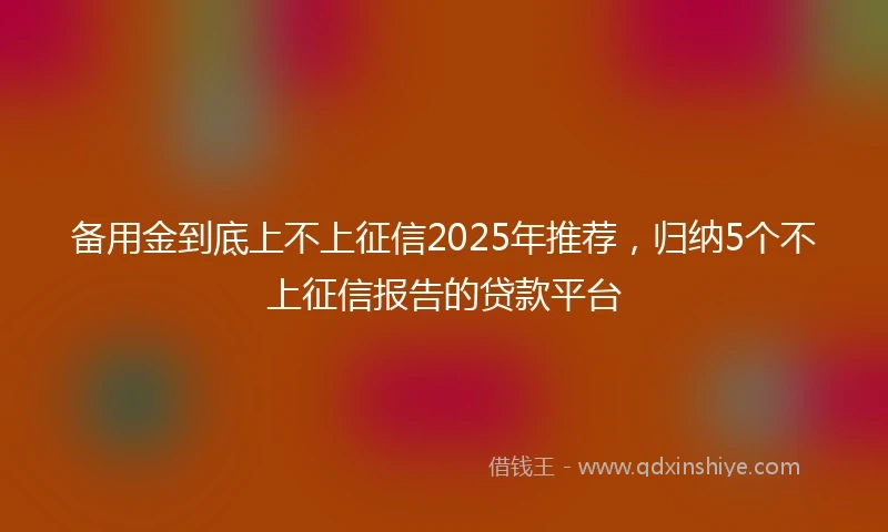 备用金到底上不上征信2025年推荐，归纳5个不上征信报告的贷款平台