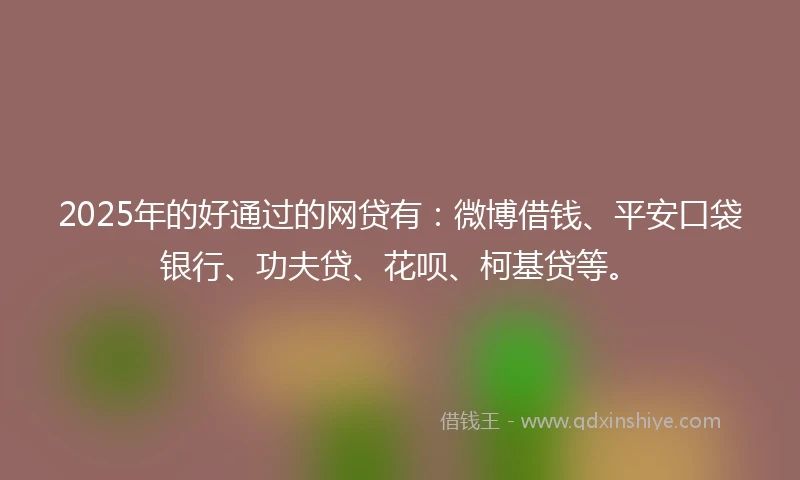 2025年的好通过的网贷有：微博借钱、平安口袋银行、功夫贷、花呗、柯基贷等。