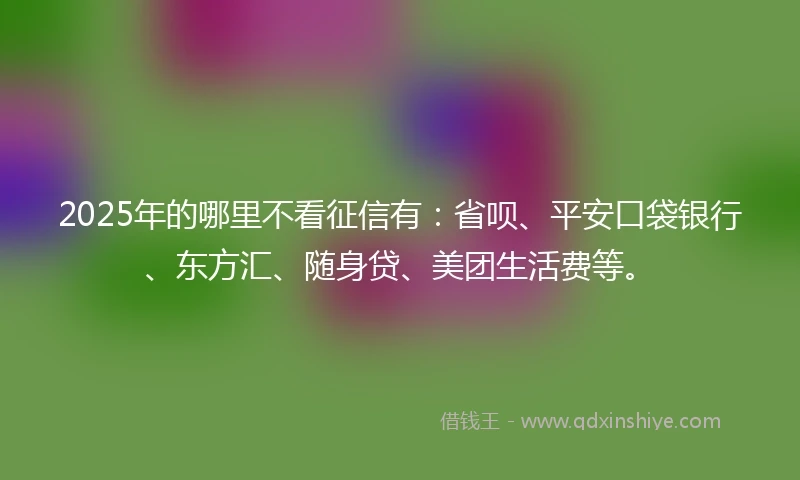 2025年的哪里不看征信有：省呗、平安口袋银行、东方汇、随身贷、美团生活费等。