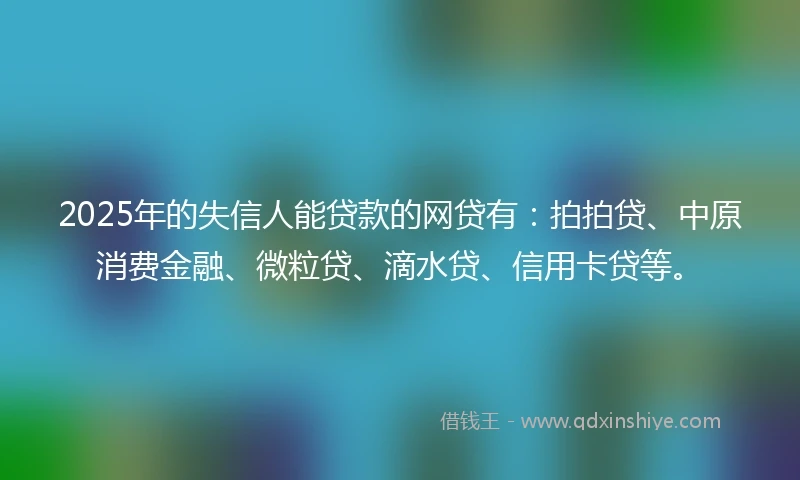 2025年的失信人能贷款的网贷有：拍拍贷、中原消费金融、微粒贷、滴水贷、信用卡贷等。
