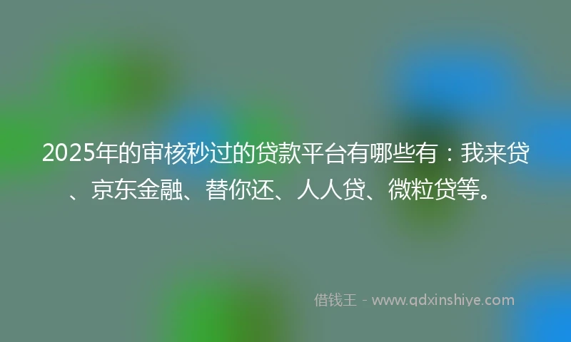 2025年的审核秒过的贷款平台有哪些有：我来贷、京东金融、替你还、人人贷、微粒贷等。