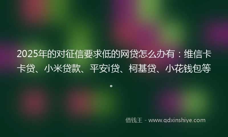 2025年的对征信要求低的网贷怎么办有：维信卡卡贷、小米贷款、平安i贷、柯基贷、小花钱包等。