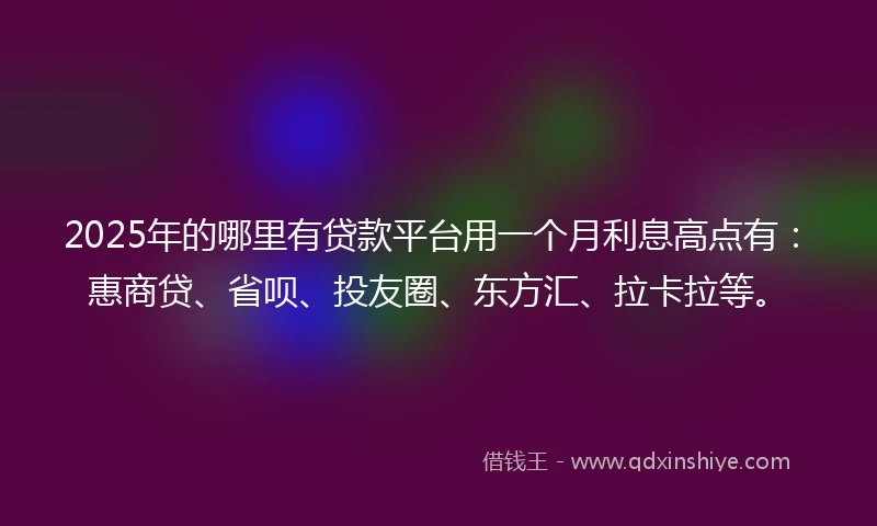 2025年的哪里有贷款平台用一个月利息高点有：惠商贷、省呗、投友圈、东方汇、拉卡拉等。