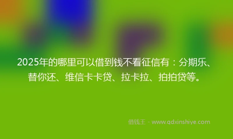 2025年的哪里可以借到钱不看征信有：分期乐、替你还、维信卡卡贷、拉卡拉、拍拍贷等。