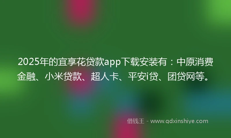 2025年的宜享花贷款app下载安装有：中原消费金融、小米贷款、超人卡、平安i贷、团贷网等。