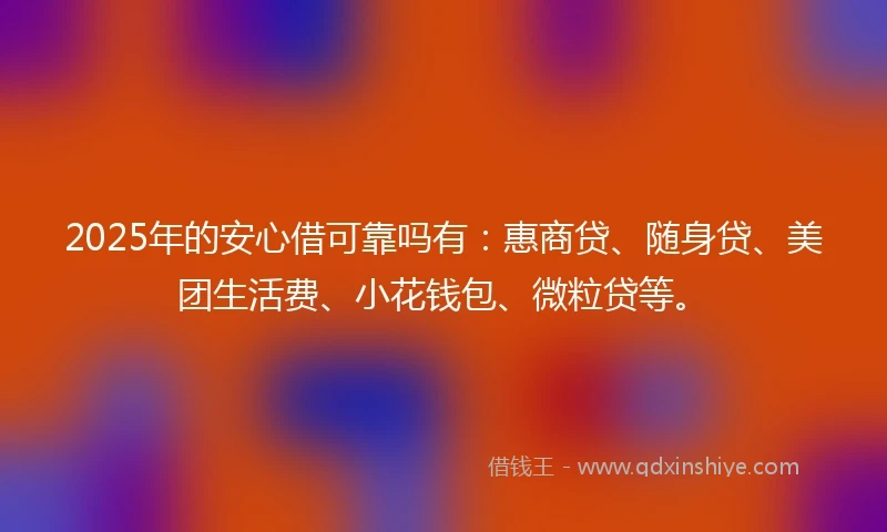 2025年的安心借可靠吗有：惠商贷、随身贷、美团生活费、小花钱包、微粒贷等。