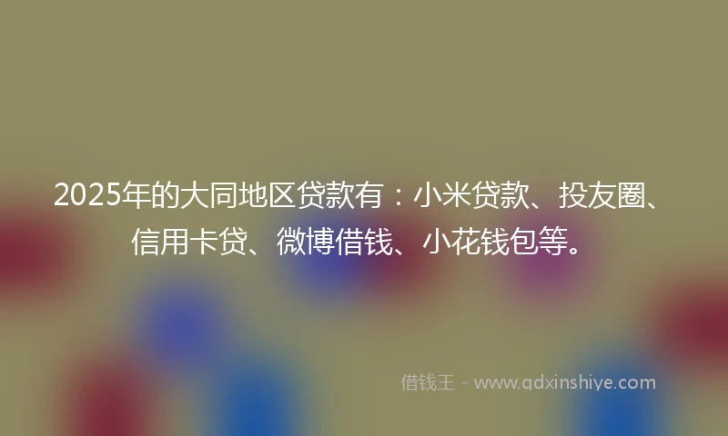 2025年的大同地区贷款有：小米贷款、投友圈、信用卡贷、微博借钱、小花钱包等。