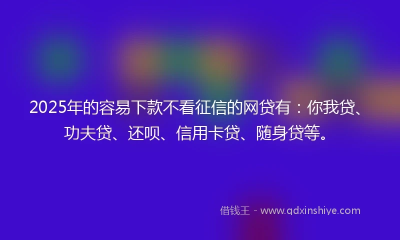 2025年的容易下款不看征信的网贷有：你我贷、功夫贷、还呗、信用卡贷、随身贷等。