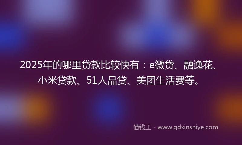 2025年的哪里贷款比较快有：e微贷、融逸花、小米贷款、51人品贷、美团生活费等。