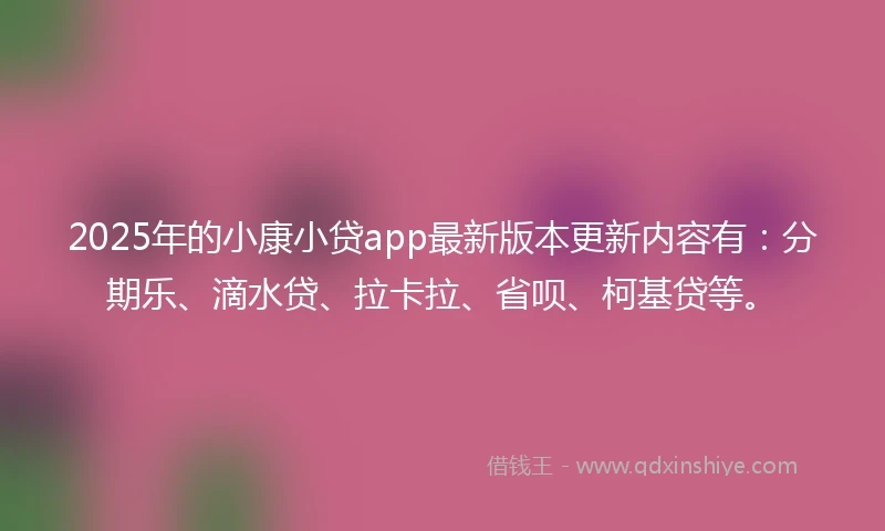 2025年的小康小贷app最新版本更新内容有：分期乐、滴水贷、拉卡拉、省呗、柯基贷等。