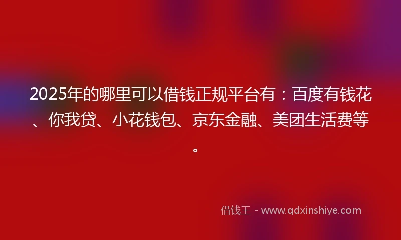 2025年的哪里可以借钱正规平台有：百度有钱花、你我贷、小花钱包、京东金融、美团生活费等。