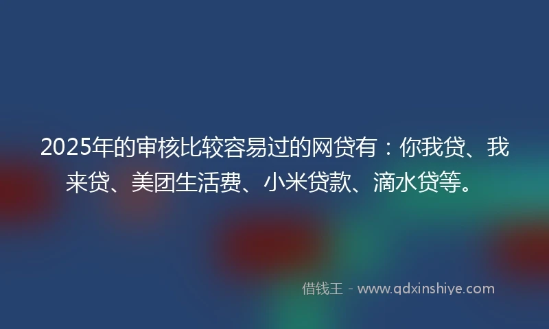 2025年的审核比较容易过的网贷有：你我贷、我来贷、美团生活费、小米贷款、滴水贷等。