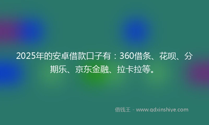 2025年的安卓借款口子有：360借条、花呗、分期乐、京东金融、拉卡拉等。