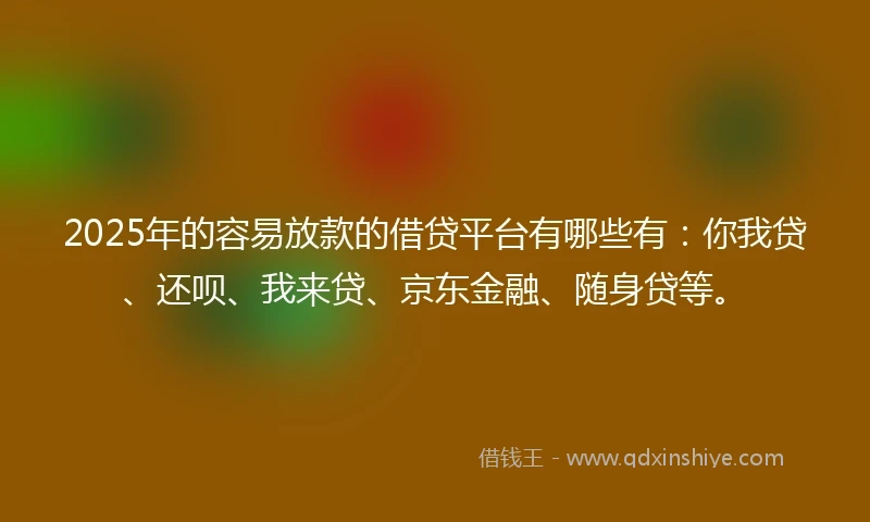 2025年的容易放款的借贷平台有哪些有：你我贷、还呗、我来贷、京东金融、随身贷等。