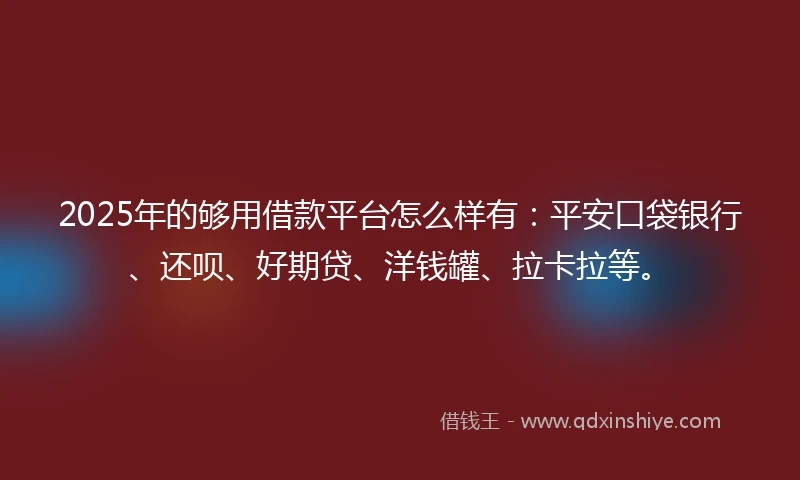 2025年的够用借款平台怎么样有:平安口袋银行、还呗、好期贷、洋钱罐、拉卡拉等。