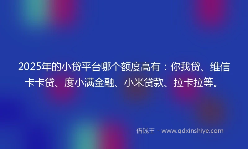 2025年的小贷平台哪个额度高有：你我贷、维信卡卡贷、度小满金融、小米贷款、拉卡拉等。