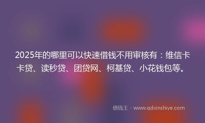 2025年的哪里可以快速借钱不用审核有：维信卡卡贷、读秒贷、团贷网、柯基贷、小花钱包等。