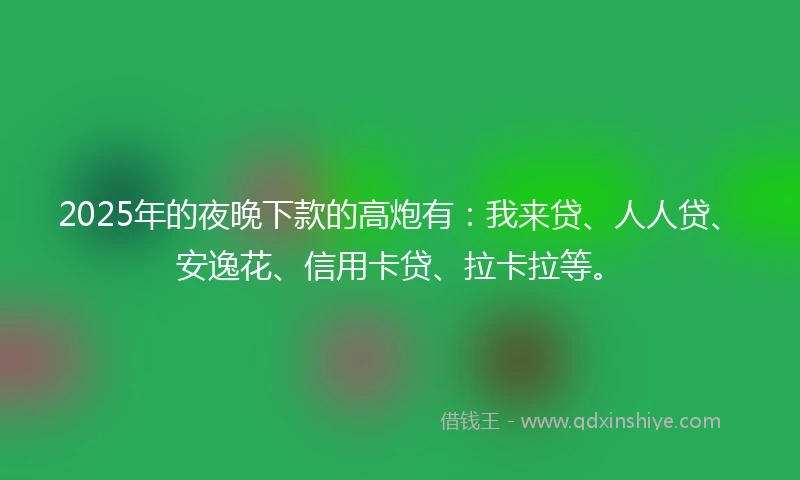 2025年的夜晚下款的高炮有：我来贷、人人贷、安逸花、信用卡贷、拉卡拉等。