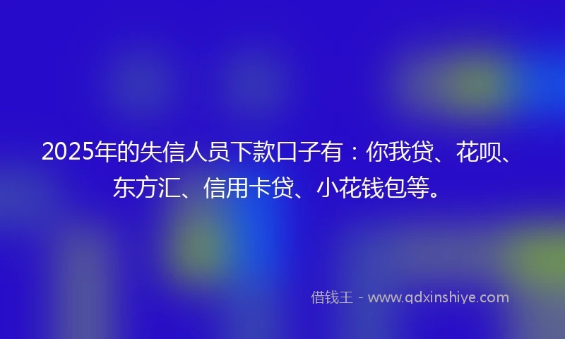2025年的失信人员下款口子有：你我贷、花呗、东方汇、信用卡贷、小花钱包等。
