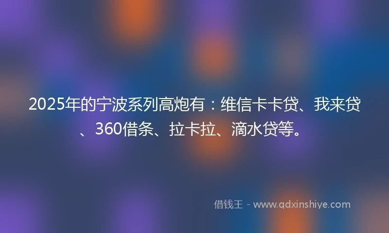 2025年的宁波系列高炮有：维信卡卡贷、我来贷、360借条、拉卡拉、滴水贷等。