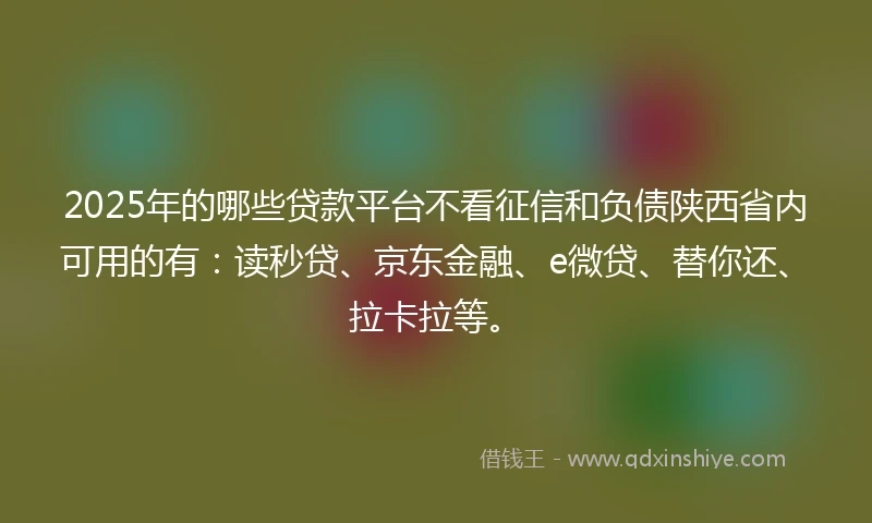 2025年的哪些贷款平台不看征信和负债陕西省内可用的有：读秒贷、京东金融、e微贷、替你还、拉卡拉等。