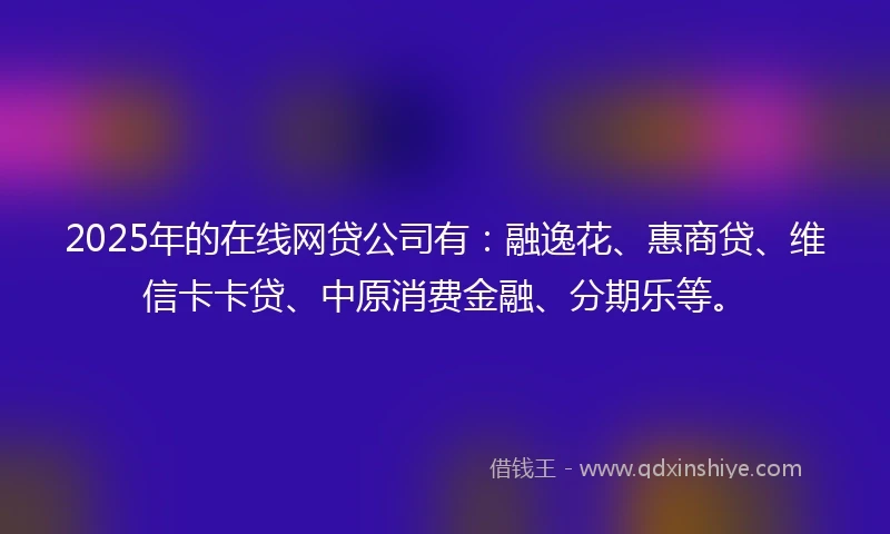 2025年的在线网贷公司有：融逸花、惠商贷、维信卡卡贷、中原消费金融、分期乐等。