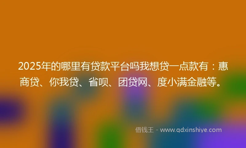 2025年的哪里有贷款平台吗我想贷一点款有：惠商贷、你我贷、省呗、团贷网、度小满金融等。