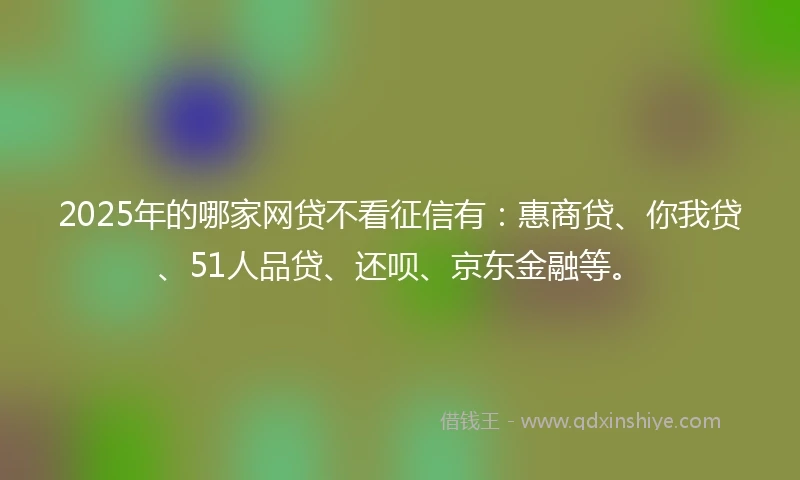 2025年的哪家网贷不看征信有：惠商贷、你我贷、51人品贷、还呗、京东金融等。