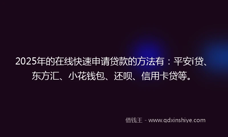 2025年的在线快速申请贷款的方法有：平安i贷、东方汇、小花钱包、还呗、信用卡贷等。