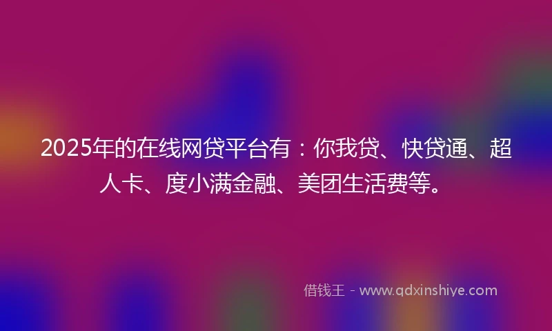 2025年的在线网贷平台有：你我贷、快贷通、超人卡、度小满金融、美团生活费等。