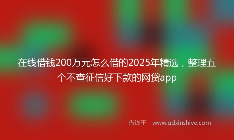 在线借钱200万元怎么借的2025年精选，整理五个不查征信好下款的网贷app