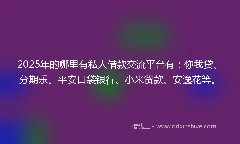 2025年的哪里有私人借款交流平台有：你我贷、分期乐、平安口袋银行、小米贷款、安逸花等。