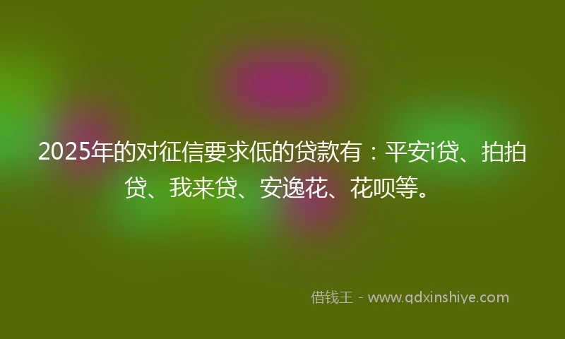 2025年的对征信要求低的贷款有：平安i贷、拍拍贷、我来贷、安逸花、花呗等。
