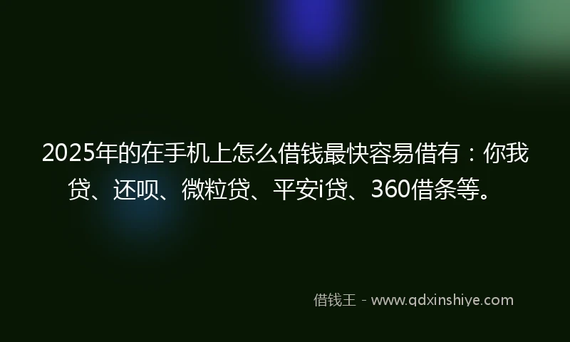 2025年的在手机上怎么借钱最快容易借有：你我贷、还呗、微粒贷、平安i贷、360借条等。