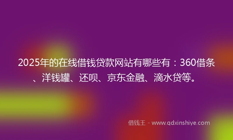 2025年的在线借钱贷款网站有哪些有：360借条、洋钱罐、还呗、京东金融、滴水贷等。