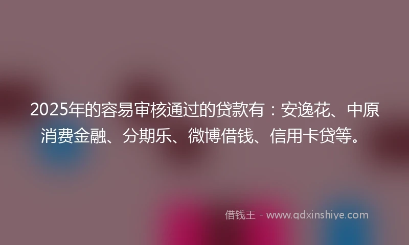 2025年的容易审核通过的贷款有：安逸花、中原消费金融、分期乐、微博借钱、信用卡贷等。