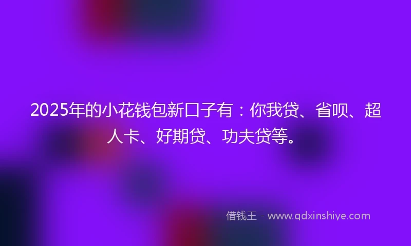 2025年的小花钱包新口子有：你我贷、省呗、超人卡、好期贷、功夫贷等。