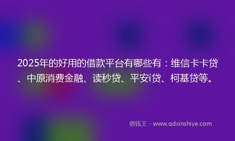 2025年的好用的借款平台有哪些有：维信卡卡贷、中原消费金融、读秒贷、平安i贷、柯基贷等。
