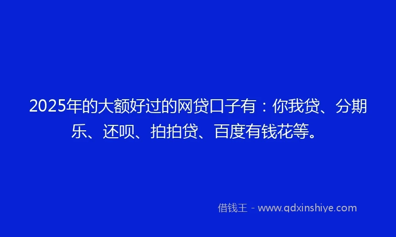 2025年的大额好过的网贷口子有：你我贷、分期乐、还呗、拍拍贷、百度有钱花等。