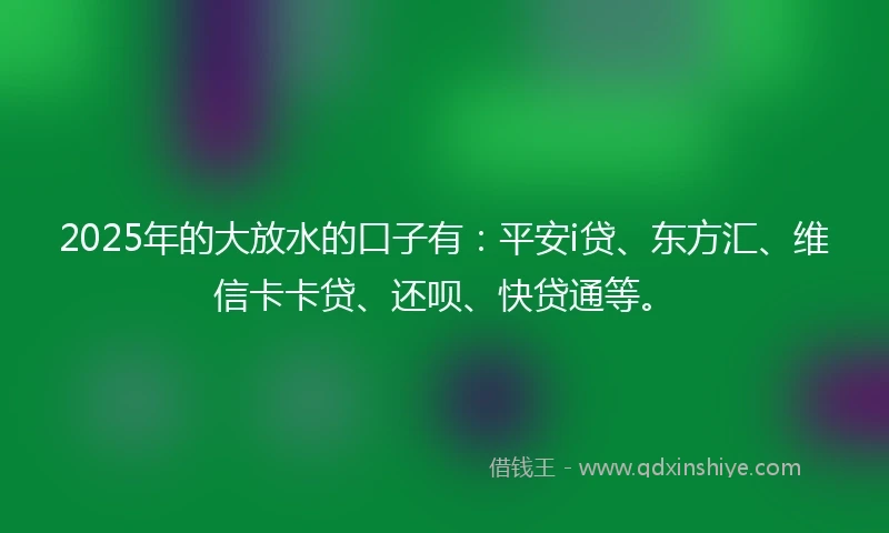 2025年的大放水的口子有：平安i贷、东方汇、维信卡卡贷、还呗、快贷通等。