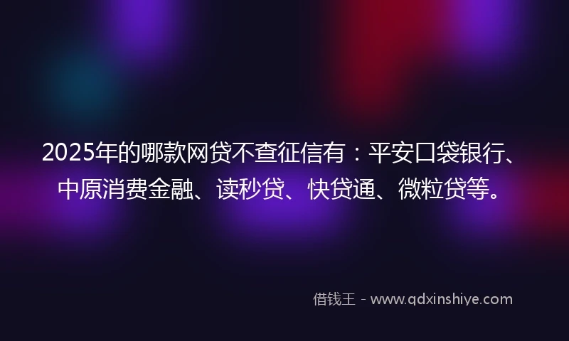2025年的哪款网贷不查征信有：平安口袋银行、中原消费金融、读秒贷、快贷通、微粒贷等。