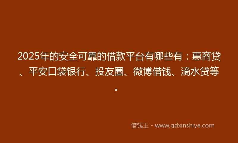 2025年的安全可靠的借款平台有哪些有：惠商贷、平安口袋银行、投友圈、微博借钱、滴水贷等。