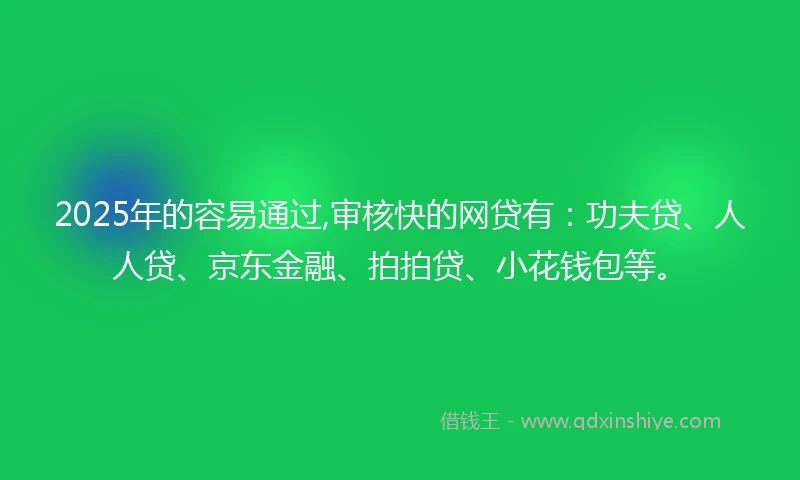 2025年的容易通过,审核快的网贷有：功夫贷、人人贷、京东金融、拍拍贷、小花钱包等。